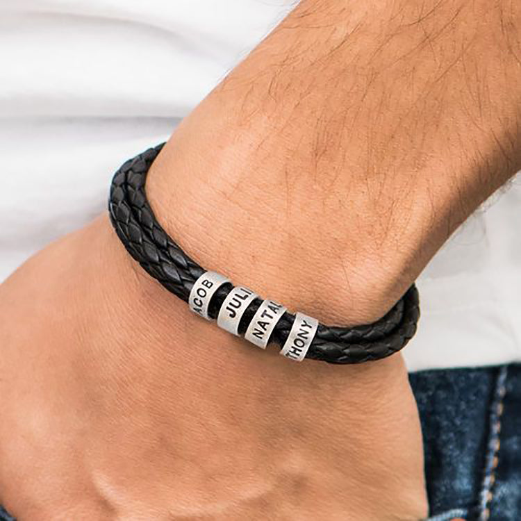 & - Personalized Engraved Titanium Beads Leather Bracelet – Custom Gift for Men & Women with Unique Engraving - premium material. perfect gift idea. Order yours now and stand out with this exclusive piece!