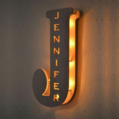 Lamp - Hollow-Engraved Wooden Alphabet LED Night Light – Personalized Initial Lamp for Home Decor & Gifts - custom-made. perfect gift idea. Order yours now and stand out with this exclusive piece!