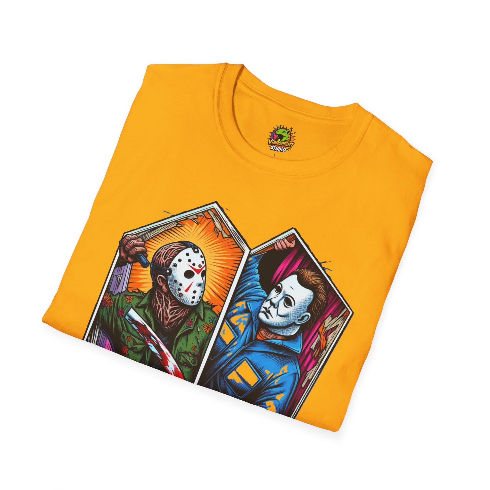 product - Jason & Michael Funny Halloween T-Shirt | Michael Myers Vintage Tee - custom-made. perfect gift idea. Order yours now and stand out with this exclusive piece!