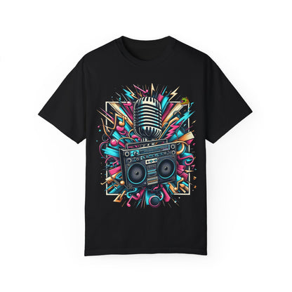 Vintage Boombox & Microphone Rapper Merch | Hip-Hop Beats Fusion T-Shirt - High Quality Image