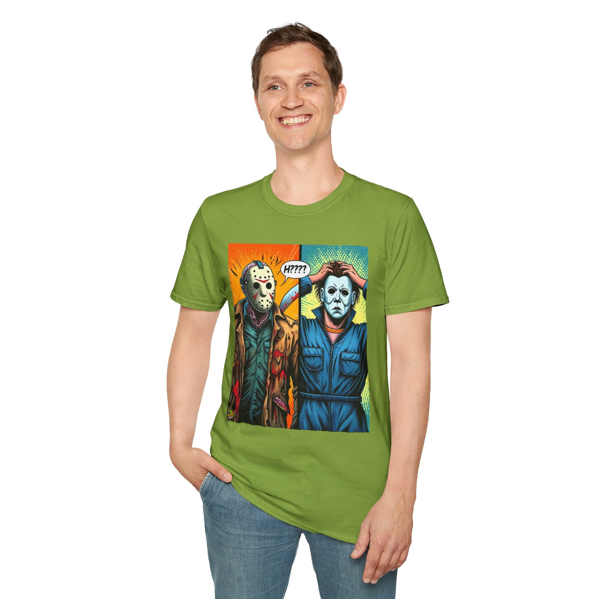 Halloween graphic tee - Jason Voorhees & Michael Myers Shirt | Funny Halloween Picnic Tee - high-quality material. limited edition vintage horror design. Order yours now and stand out with this exclusive piece!