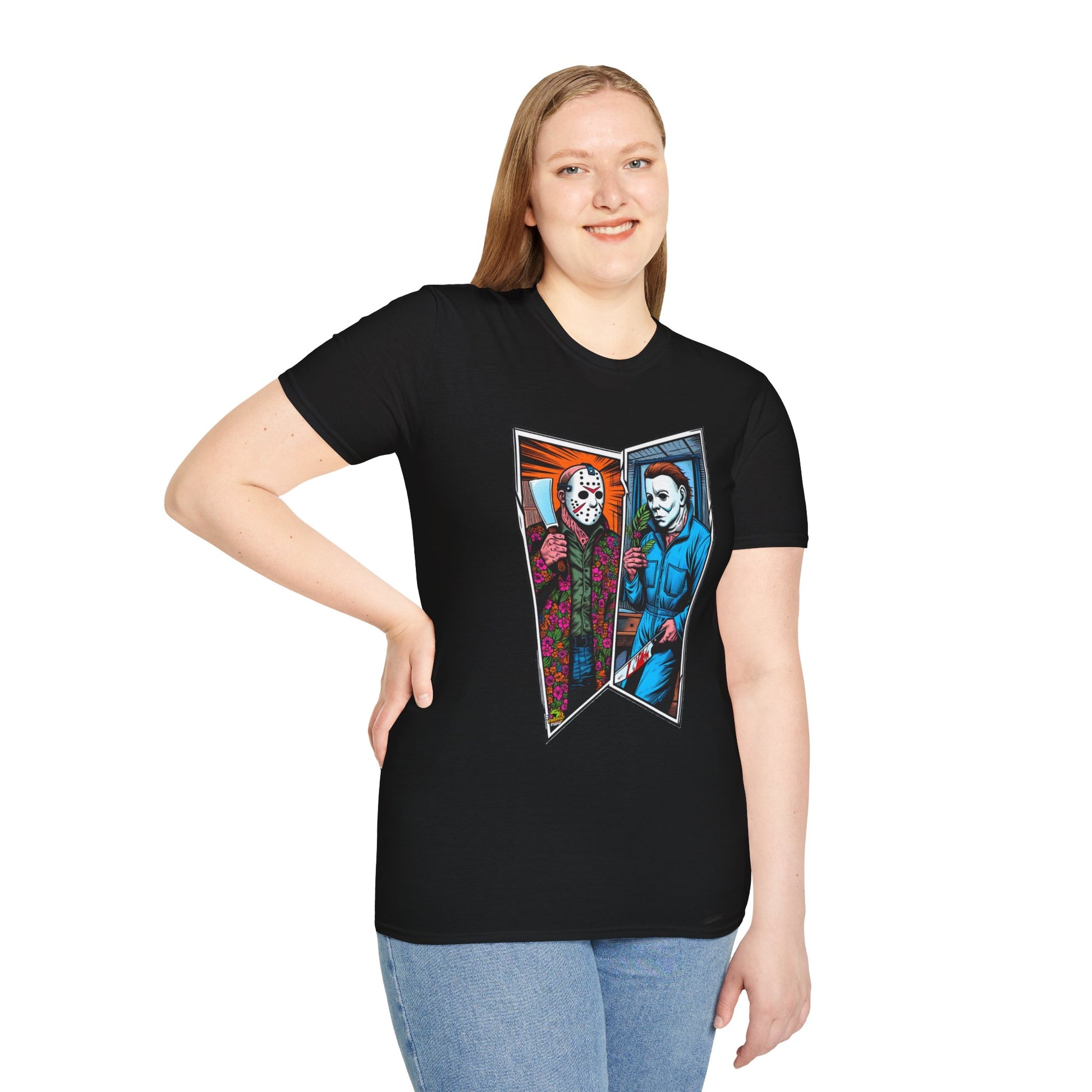 Michael Myers inspired design - Jason Voorhees & Michael Myers Shirt | Funny Halloween Horror Tee - perfect for Halloween lovers. perfect Halloween gift for fans of horror culture. Order yours now and stand out with this exclusive piece!