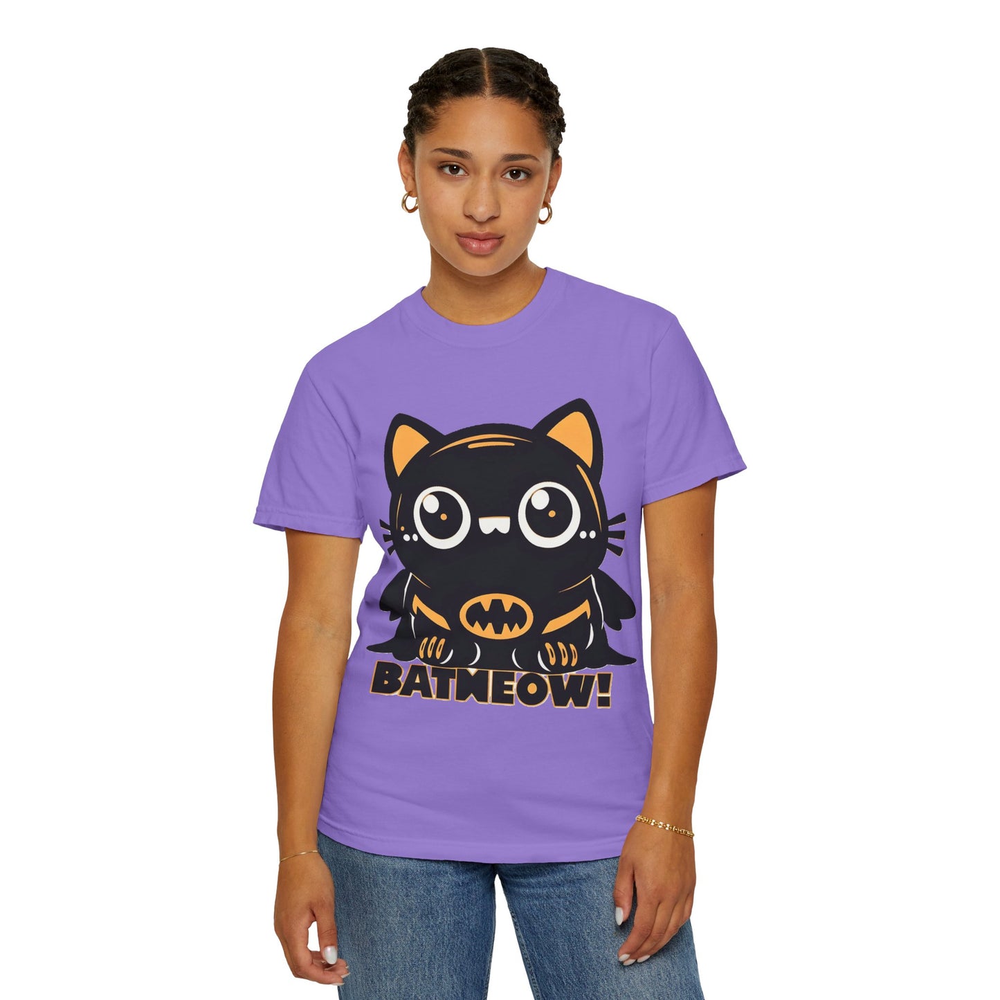 Superhero Cat T-Shirt - Cute Batman-Inspired Parody Design for Cat Lovers - High Quality Image