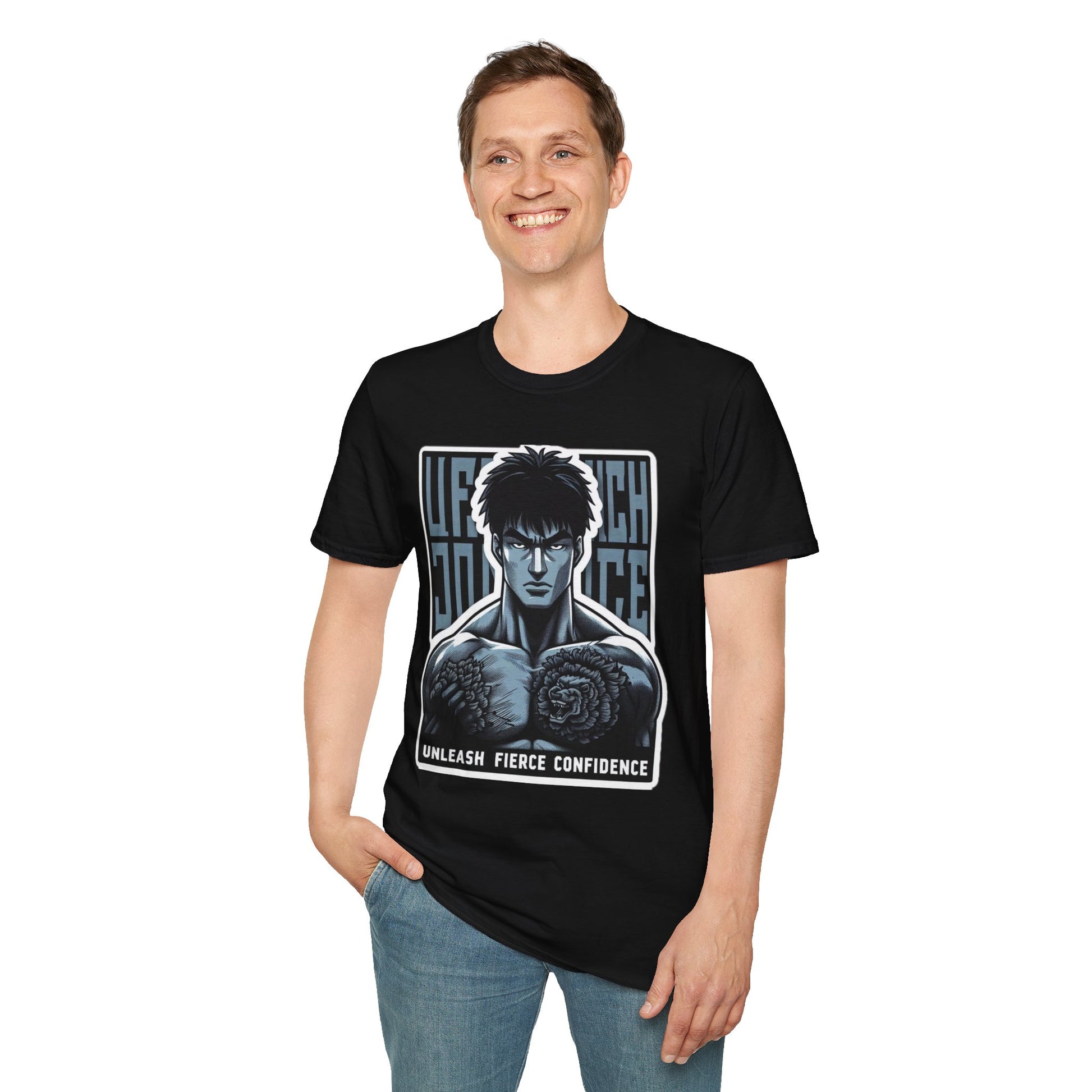 Michael Myers inspired design - UFC T Shirt | Unleash Fierce Confidence | UFC Tee with Baki Anime T Shirt for motivation Inspiration - bold design. spooky season t-shirt with unique flair. Order yours now and stand out with this exclusive piece!