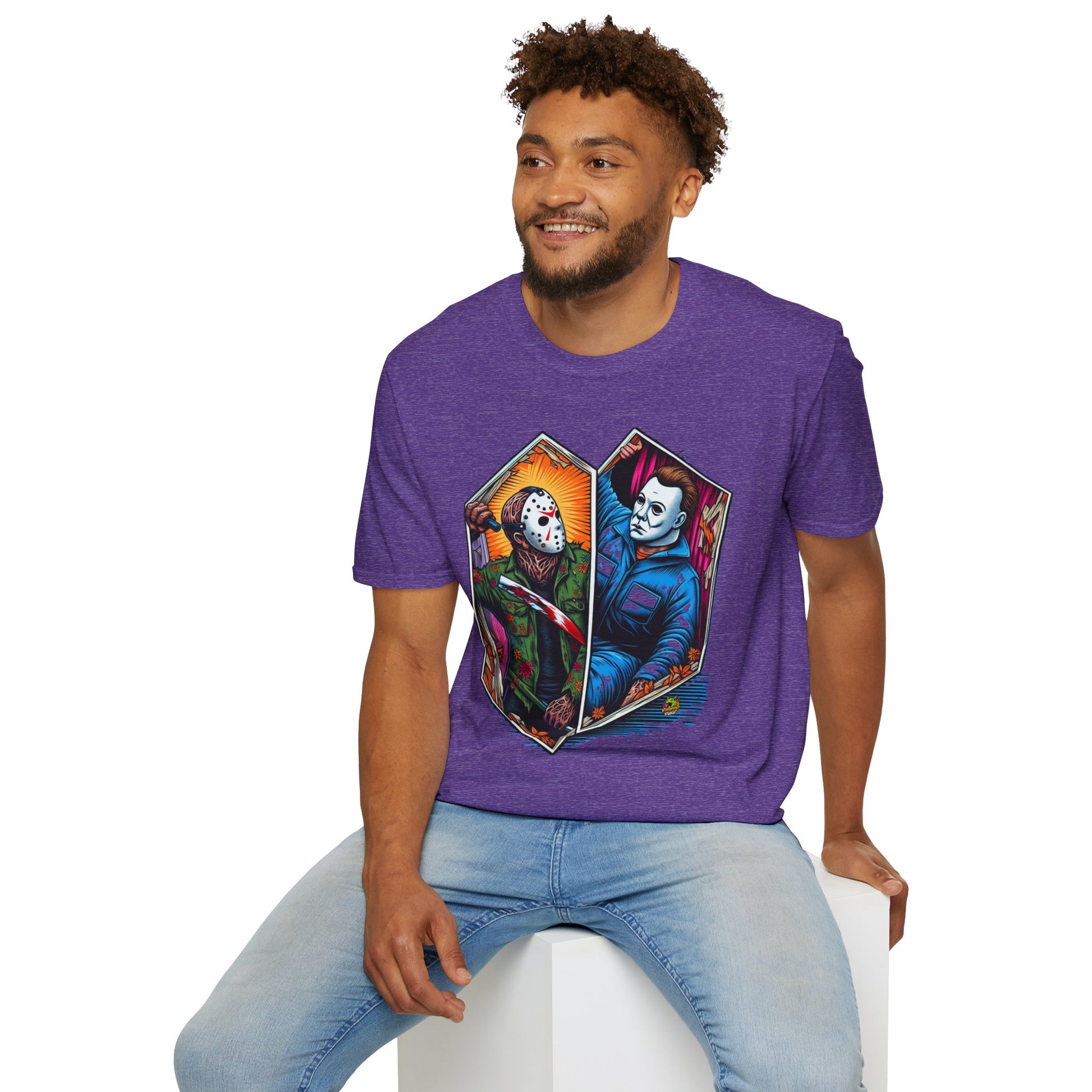 product - Jason & Michael Funny Halloween T-Shirt | Michael Myers Vintage Tee - custom-made. perfect gift idea. Order yours now and stand out with this exclusive piece!