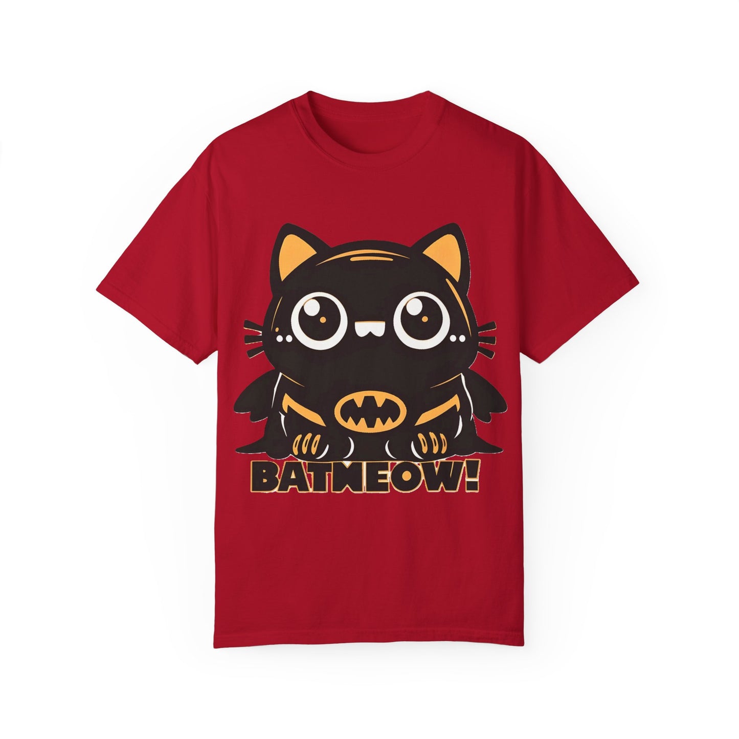 Superhero Cat T-Shirt - Cute Batman-Inspired Parody Design for Cat Lovers - High Quality Image