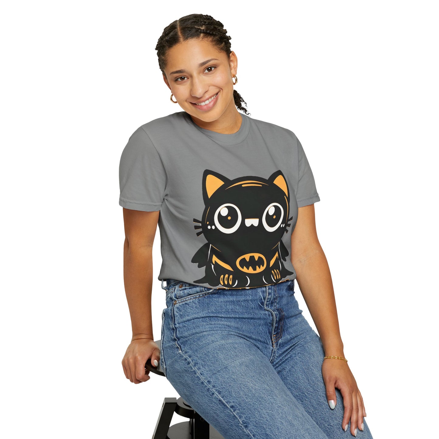 Superhero Cat T-Shirt - Cute Batman-Inspired Parody Design for Cat Lovers - High Quality Image