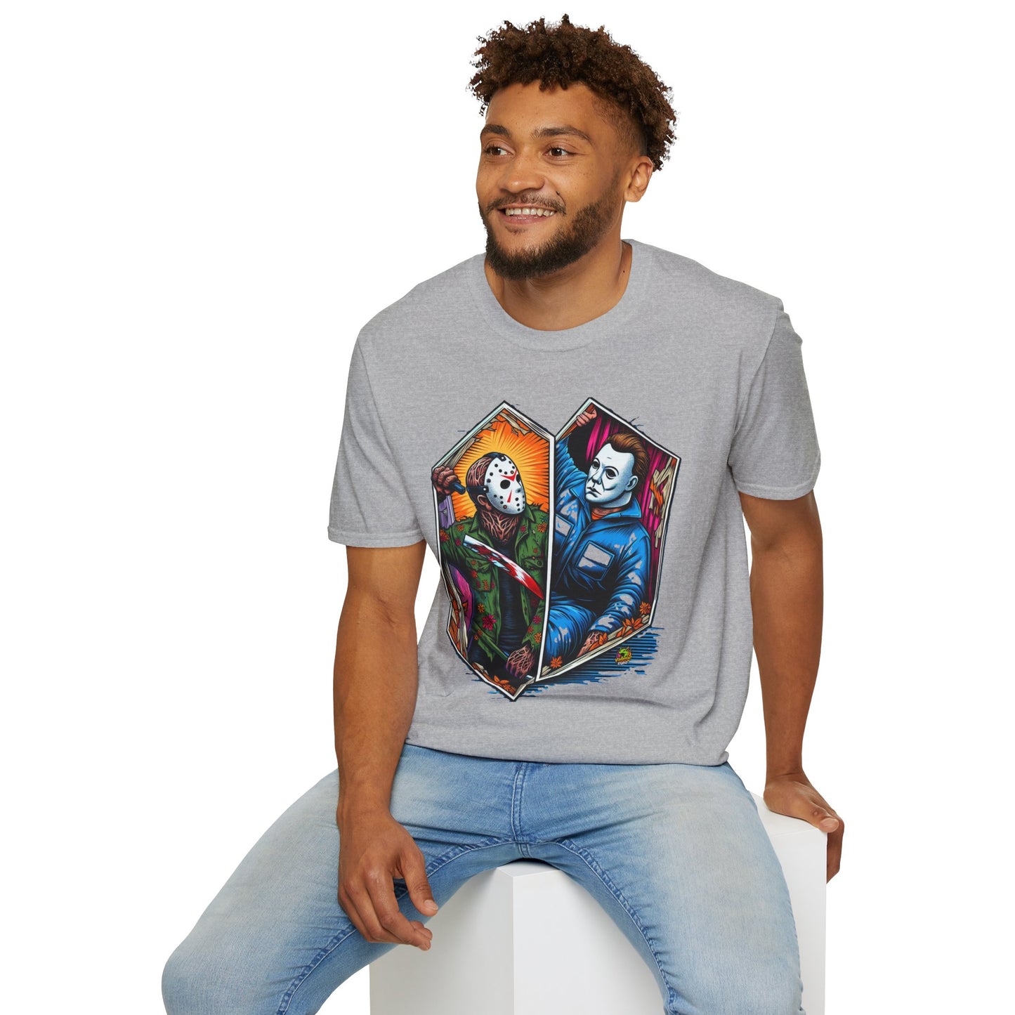 product - Jason & Michael Funny Halloween T-Shirt | Michael Myers Vintage Tee - custom-made. limited stock. Order yours now and stand out with this exclusive piece!