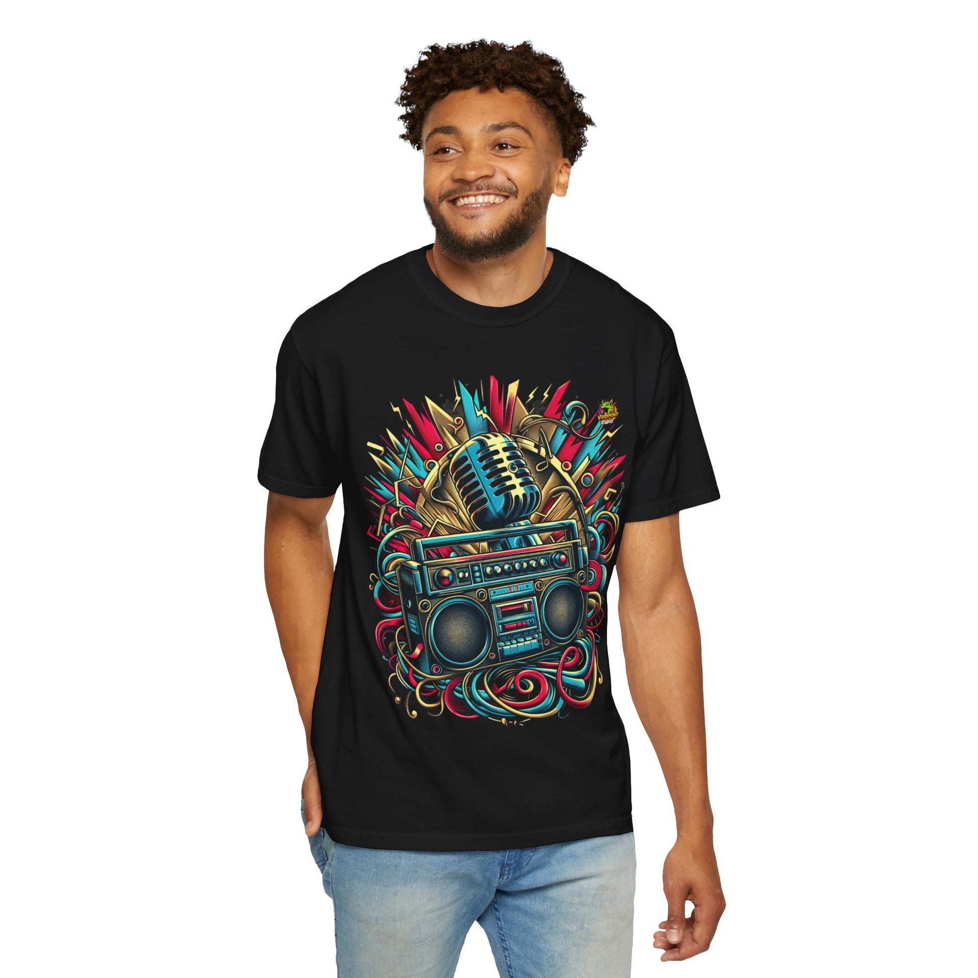 Music - Dynamic Boombox & Microphone Rapper Merch | Hip-Hop Music Fusion T-Shirt - premium material. perfect gift idea. Order yours now and stand out with this exclusive piece!