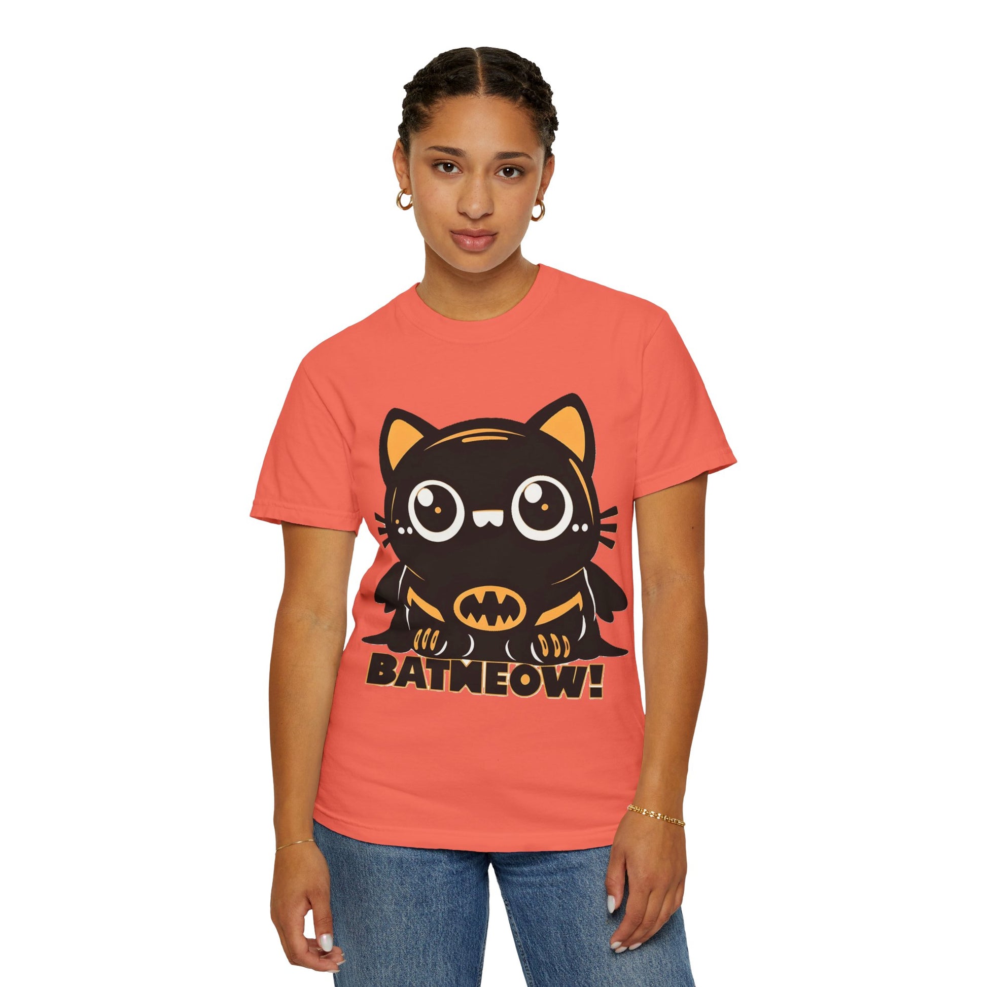 Superhero Cat T-Shirt - Cute Batman-Inspired Parody Design for Cat Lovers - High Quality Image