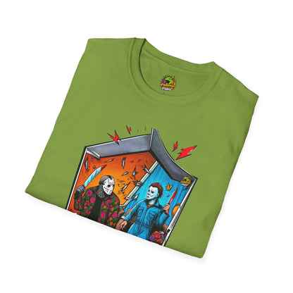 spooky season fashion - Michael Myers Shirt | Jason Voorhees Funny Picnic Halloween Tee - bold design. unique graphic tee featuring iconic horror characters. Order yours now and stand out with this exclusive piece!