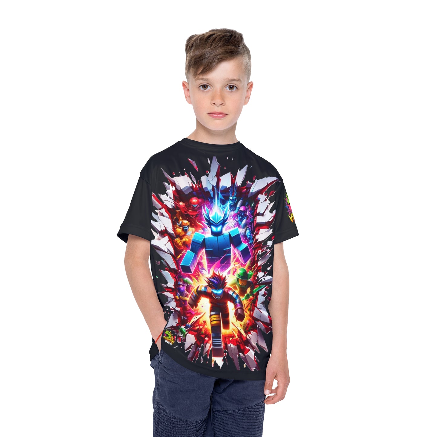 Front View: Roblox Kids T-Shirt with Game Graphic