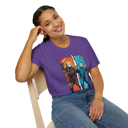 product - Jason Voorhees & Michael Myers Funny Horror Tee | Halloween Shirt - custom-made. perfect gift idea. Order yours now and stand out with this exclusive piece!