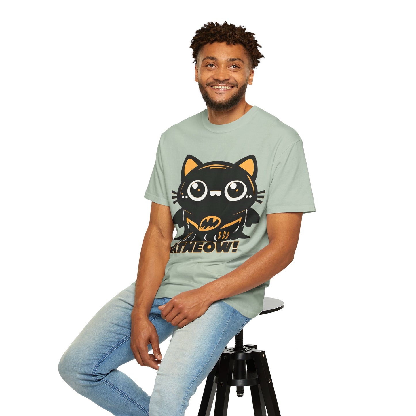 Superhero Cat T-Shirt - Cute Batman-Inspired Parody Design for Cat Lovers - High Quality Image