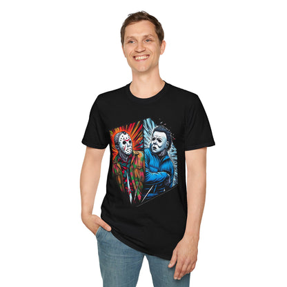 vintage horror shirt - Funny Jason & Michael Myers Shirt | Halloween Horror T-Shirt - limited edition. spooky season t-shirt with unique flair. Order yours now and stand out with this exclusive piece!