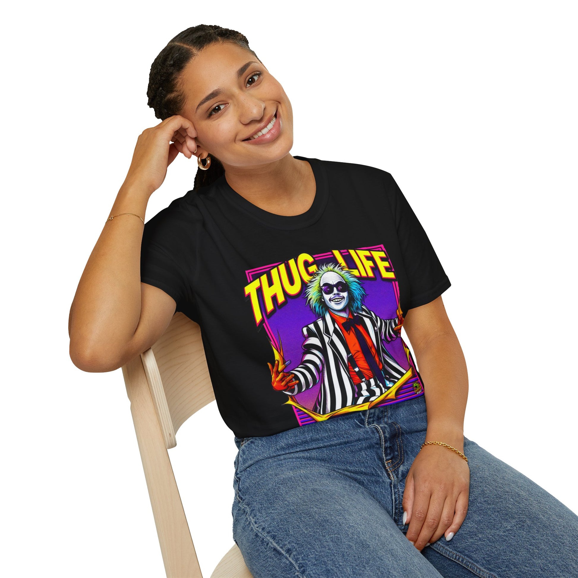 Tee - Beetlejuice Shirt | Thug Life Halloween T-Shirt | Creepy Beetlejuice Graphic Tee - premium material. limited stock. Order yours now and stand out with this exclusive piece!