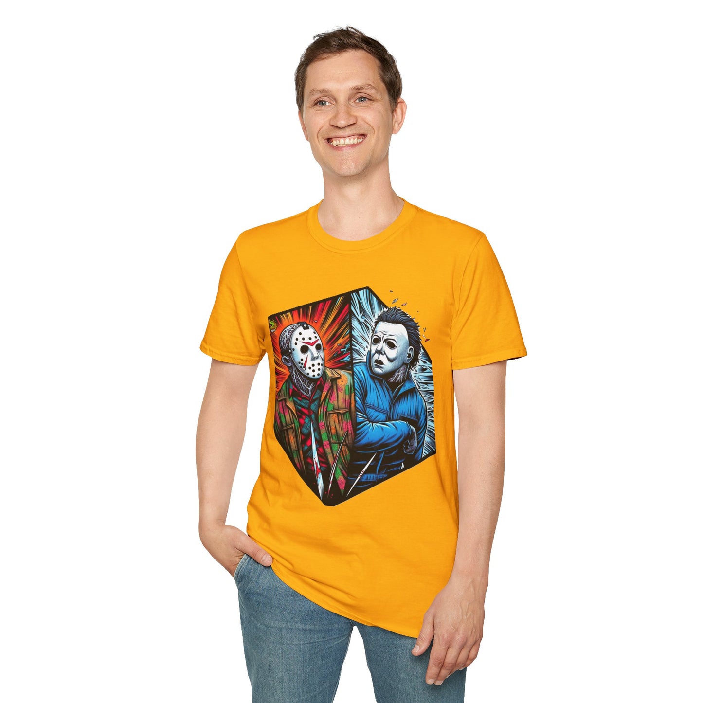 horror-themed apparel - Funny Jason & Michael Myers Shirt | Halloween Horror T-Shirt - exclusive artwork. premium horror movie t-shirt for spooky occasions. Order yours now and stand out with this exclusive piece!