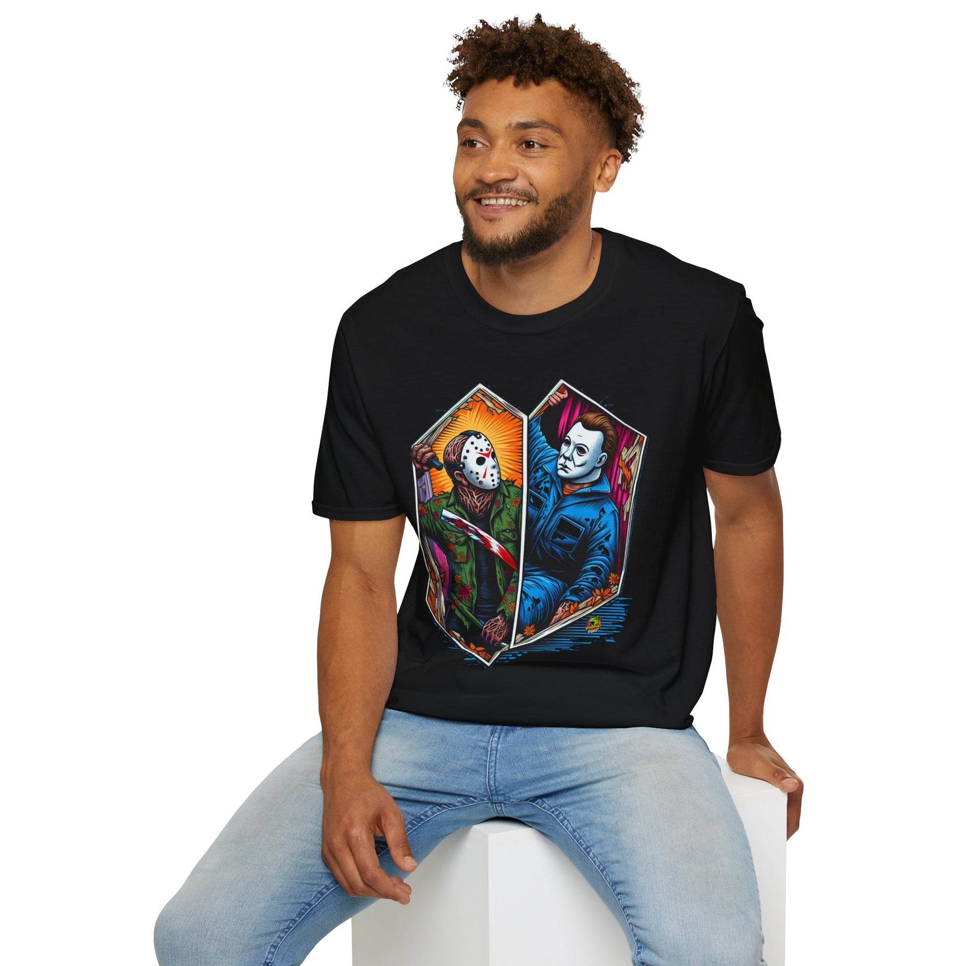 product - Jason & Michael Funny Halloween T-Shirt | Michael Myers Vintage Tee - custom-made. limited stock. Order yours now and stand out with this exclusive piece!