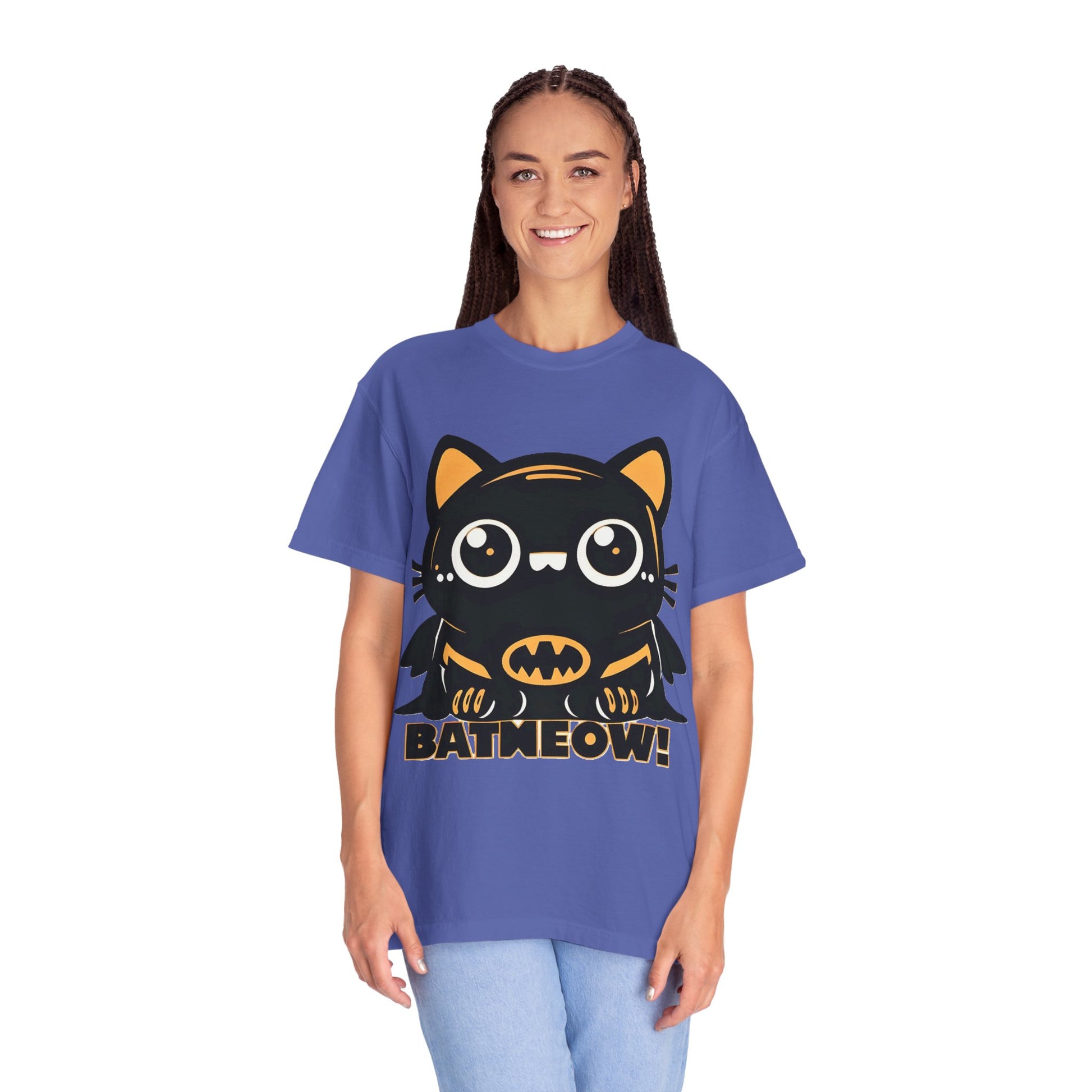 Superhero Cat T-Shirt - Cute Batman-Inspired Parody Design for Cat Lovers - High Quality Image