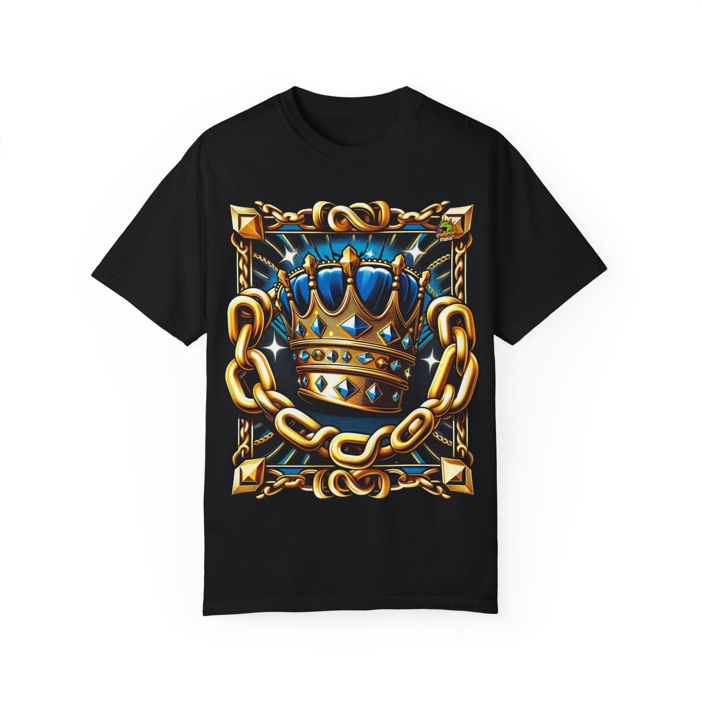 Rapper Merch with Crown & Gold Chains Design | Hip-Hop Royalty T-Shirt - High Quality Image