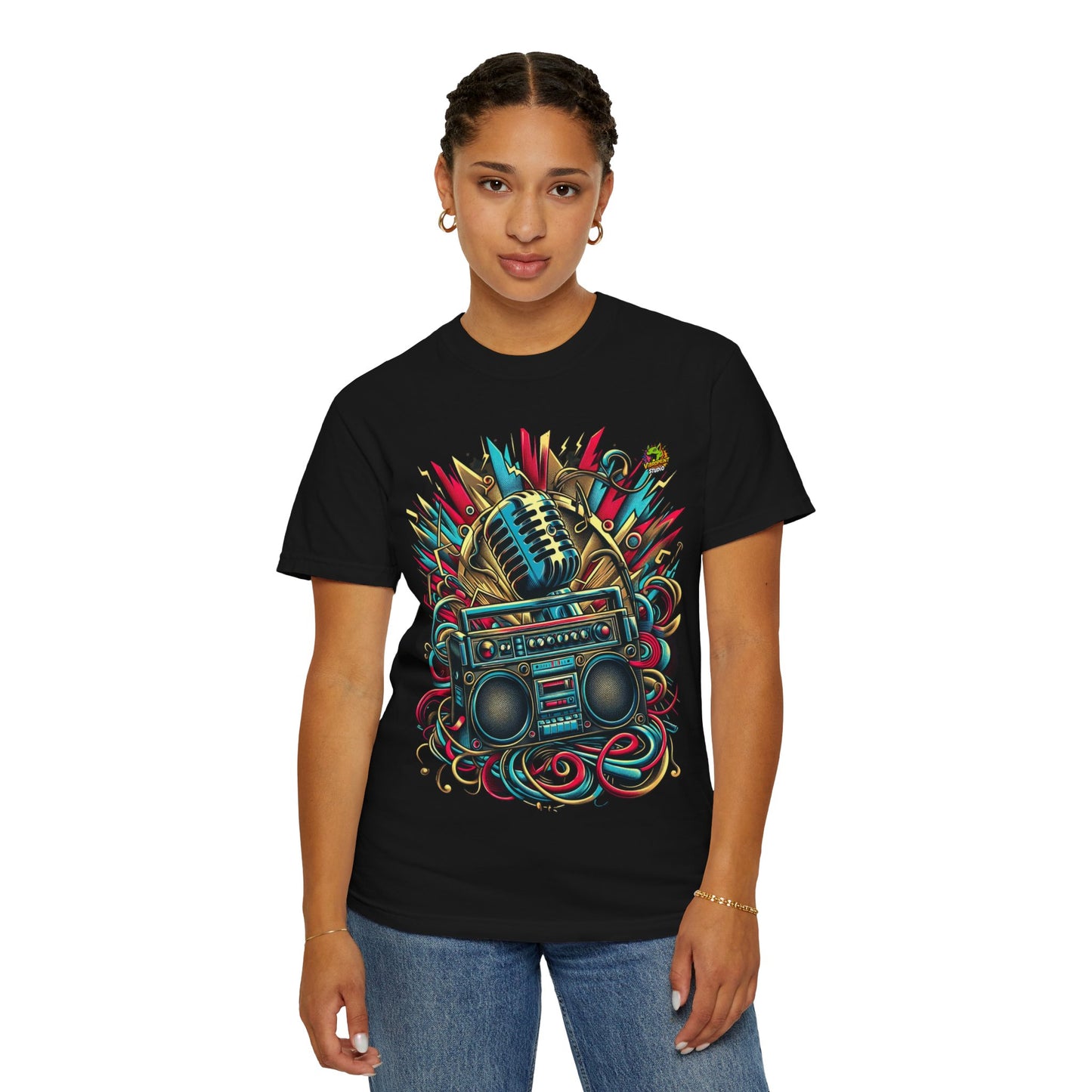 Music - Dynamic Boombox & Microphone Rapper Merch | Hip-Hop Music Fusion T-Shirt - custom-made. limited stock. Order yours now and stand out with this exclusive piece!