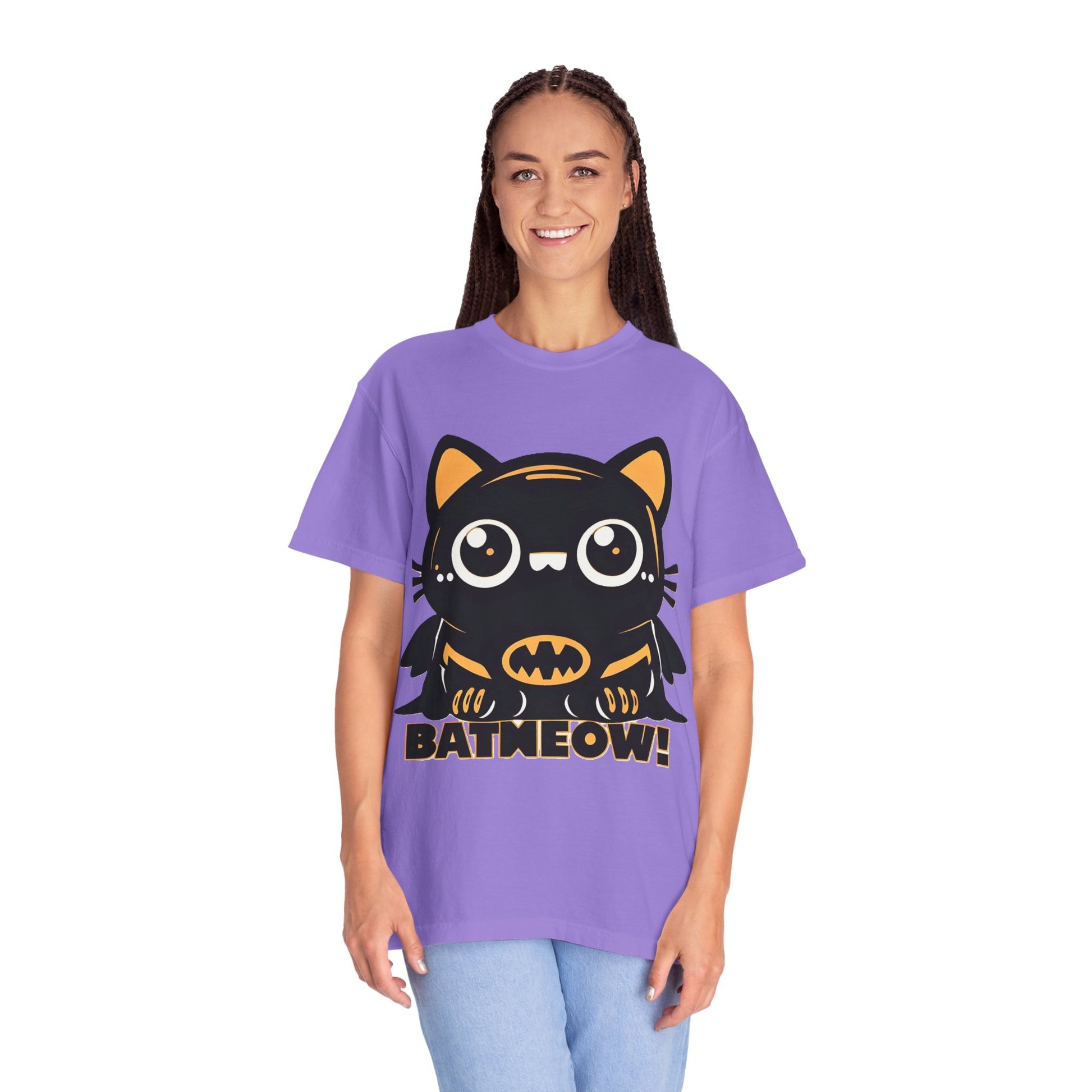 Superhero Cat T-Shirt - Cute Batman-Inspired Parody Design for Cat Lovers - High Quality Image