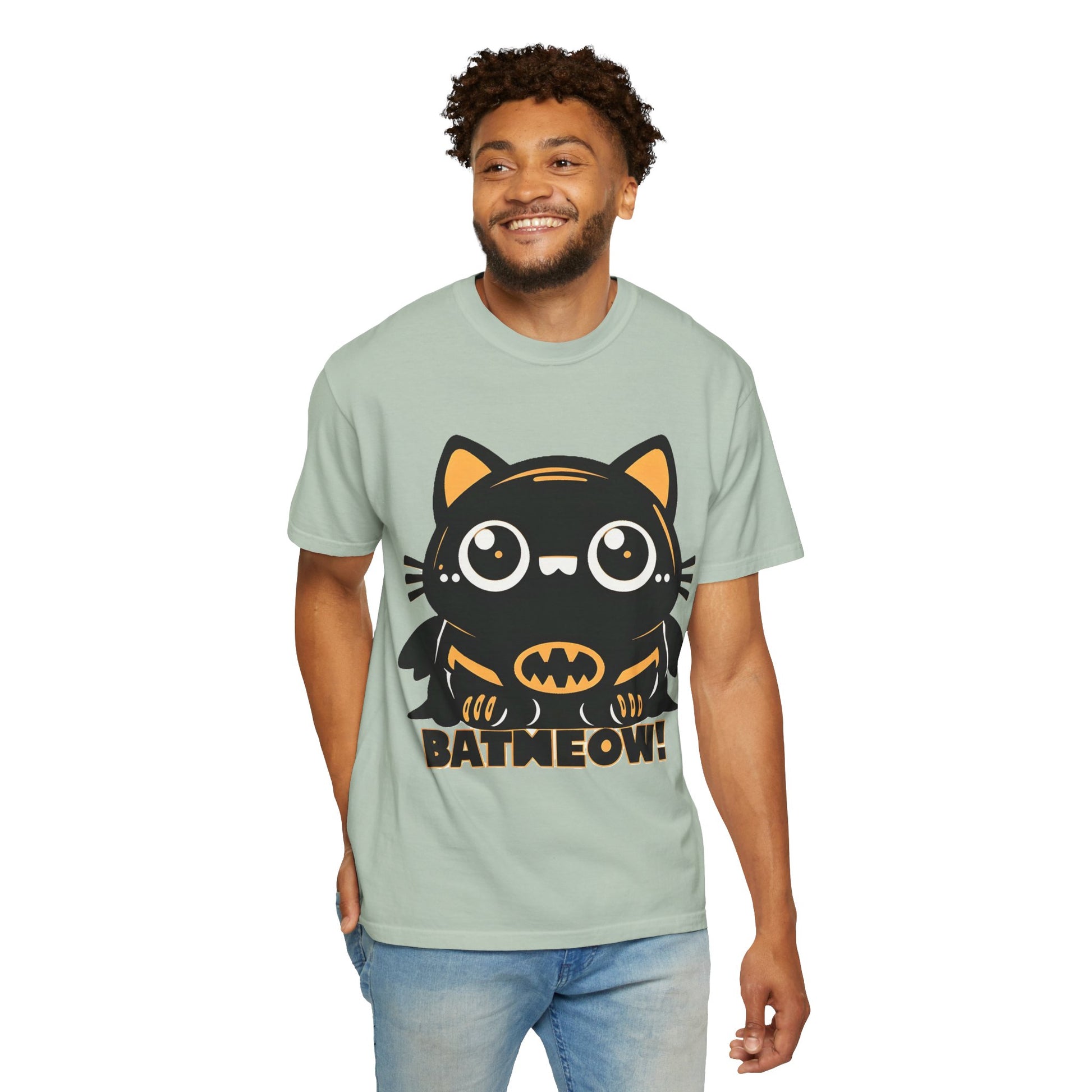 Superhero Cat T-Shirt - Cute Batman-Inspired Parody Design for Cat Lovers - High Quality Image