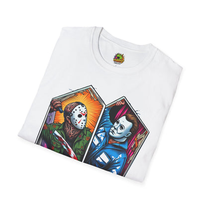 product - Jason & Michael Funny Halloween T-Shirt | Michael Myers Vintage Tee - custom-made. perfect gift idea. Order yours now and stand out with this exclusive piece!