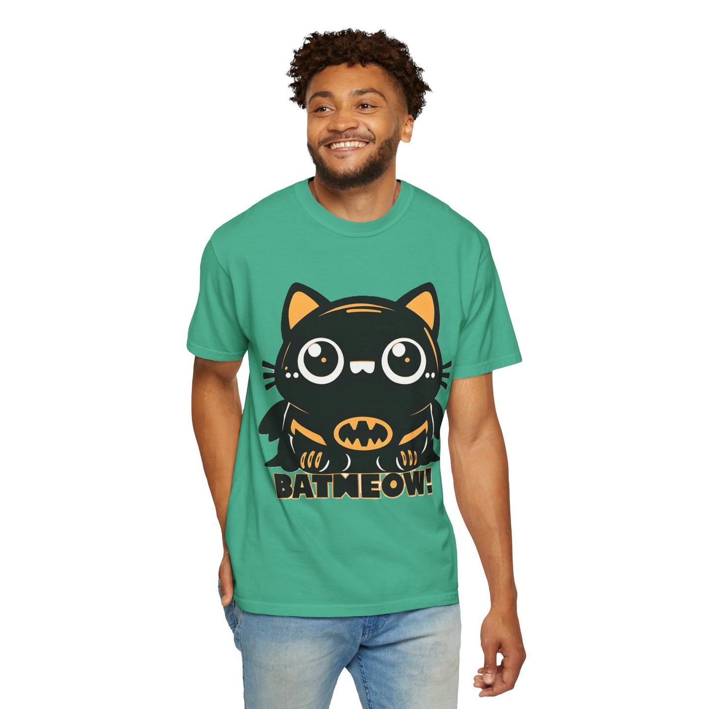 Superhero Cat T-Shirt - Cute Batman-Inspired Parody Design for Cat Lovers - High Quality Image