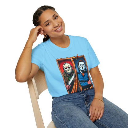 product - Michael Myers Vintage Tee | Jason Voorhees Funny Picnic Scene - premium material. limited stock. Order yours now and stand out with this exclusive piece!