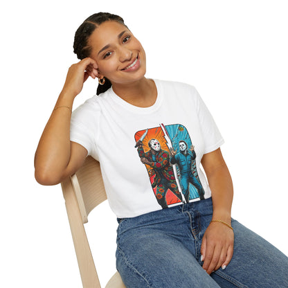 product - Jason Voorhees & Michael Myers Funny Horror Tee | Halloween Shirt - custom-made. perfect gift idea. Order yours now and stand out with this exclusive piece!