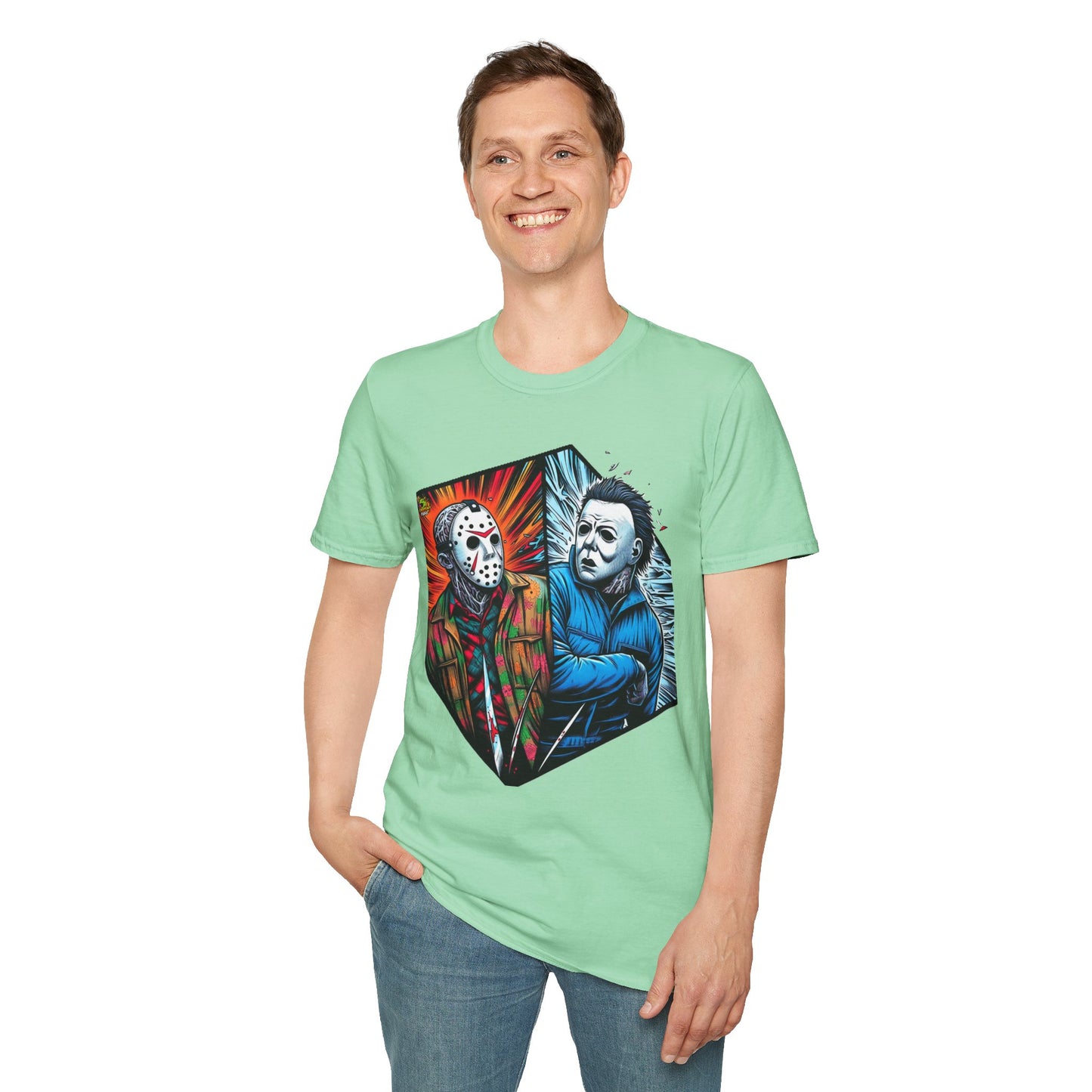 Michael Myers inspired design - Funny Jason & Michael Myers Shirt | Halloween Horror T-Shirt - unique graphic tee. perfect Halloween gift for fans of horror culture. Order yours now and stand out with this exclusive piece!