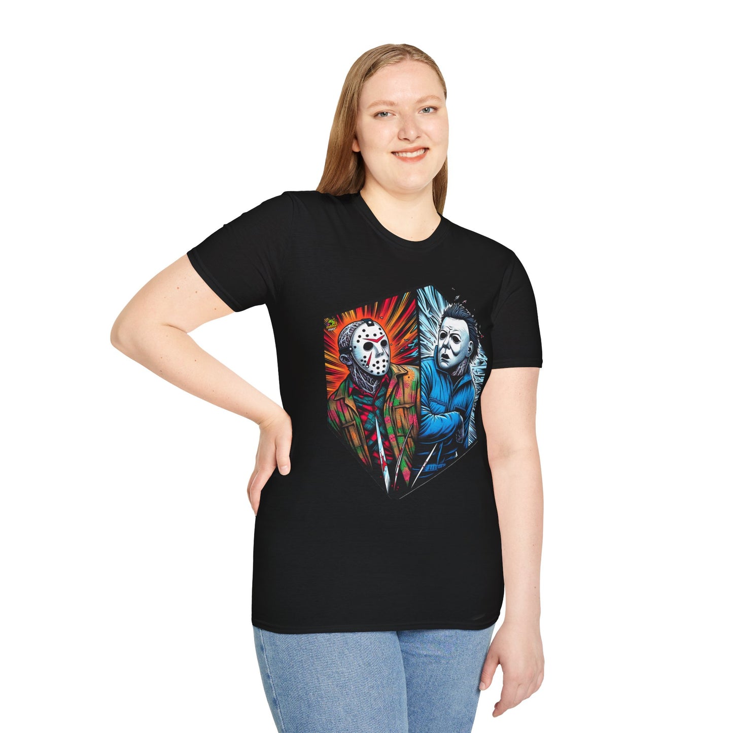 spooky season fashion - Funny Jason & Michael Myers Shirt | Halloween Horror T-Shirt - vintage aesthetic. perfect Halloween gift for fans of horror culture. Order yours now and stand out with this exclusive piece!