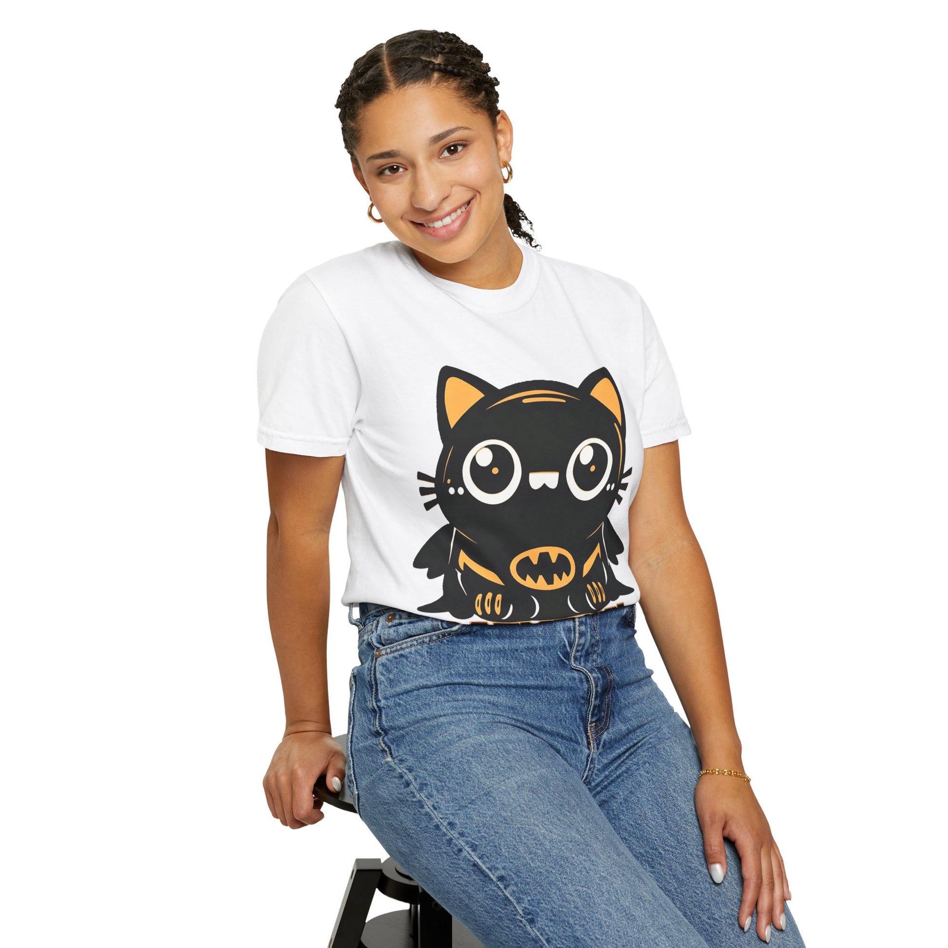 Superhero Cat T-Shirt - Cute Batman-Inspired Parody Design for Cat Lovers - High Quality Image