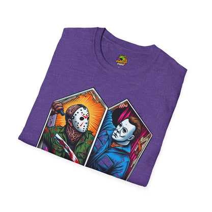 product - Jason & Michael Funny Halloween T-Shirt | Michael Myers Vintage Tee - custom-made. limited stock. Order yours now and stand out with this exclusive piece!