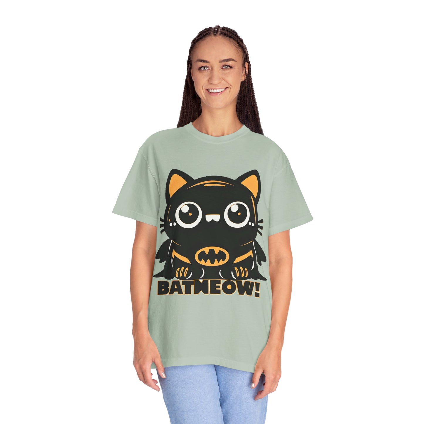 Superhero Cat T-Shirt - Cute Batman-Inspired Parody Design for Cat Lovers - High Quality Image