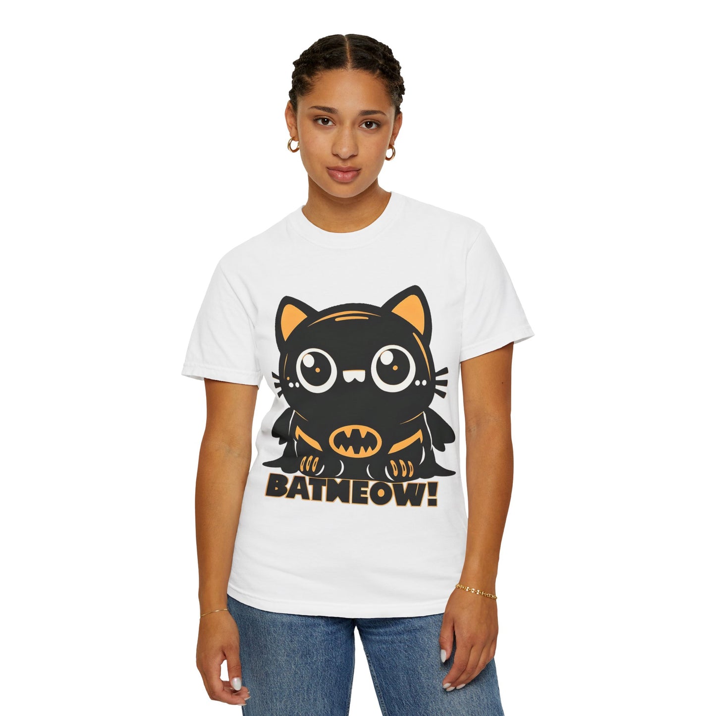 Superhero Cat T-Shirt - Cute Batman-Inspired Parody Design for Cat Lovers - High Quality Image