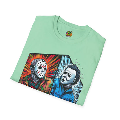 horror-themed apparel - Funny Jason & Michael Myers Shirt | Halloween Horror T-Shirt - comfortable fit. spooky season t-shirt with unique flair. Order yours now and stand out with this exclusive piece!