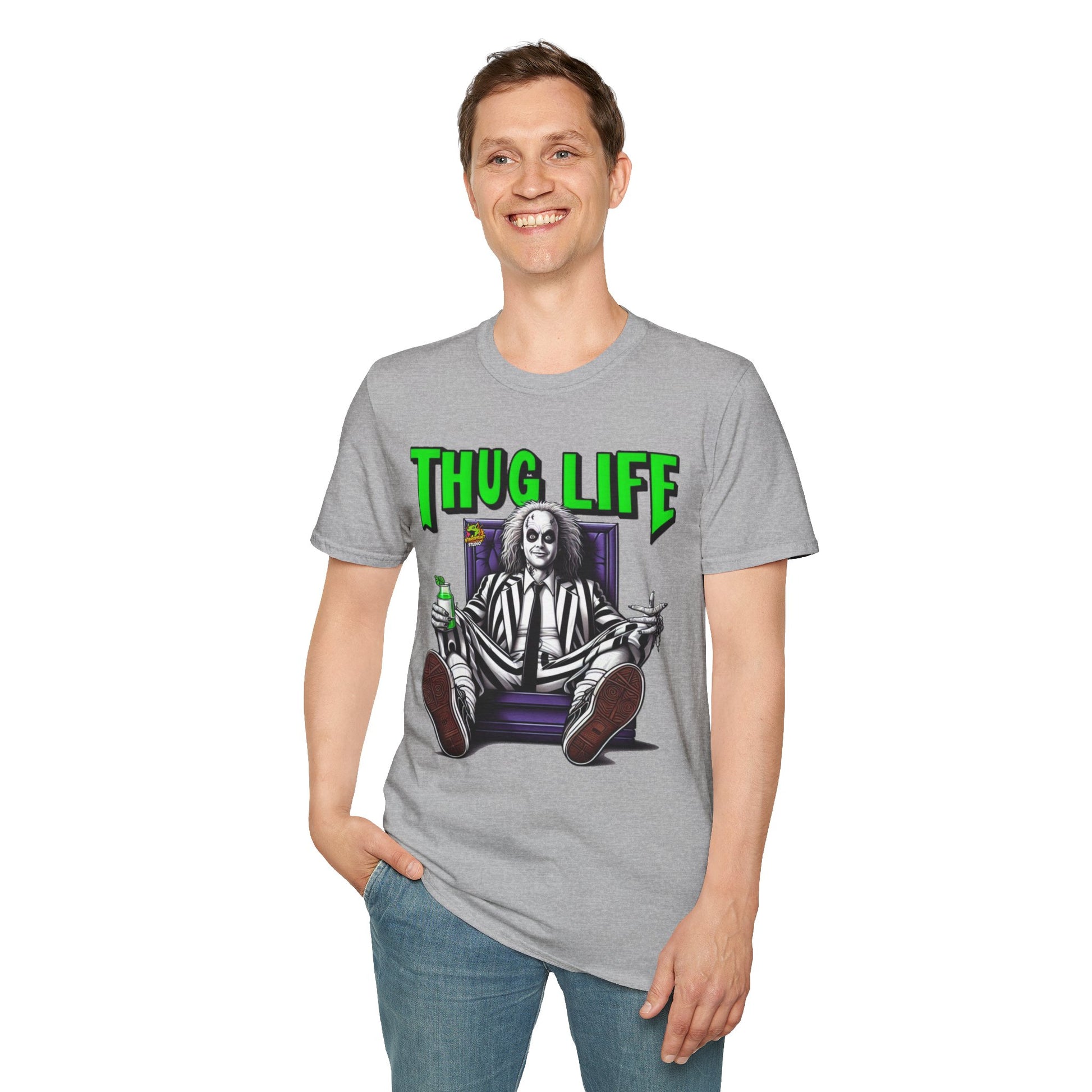 | - Beetlejuice Shirt | Thug Life Halloween T-Shirt | Creepy Beetlejuice Graphic Tee - custom-made. limited stock. Order yours now and stand out with this exclusive piece!