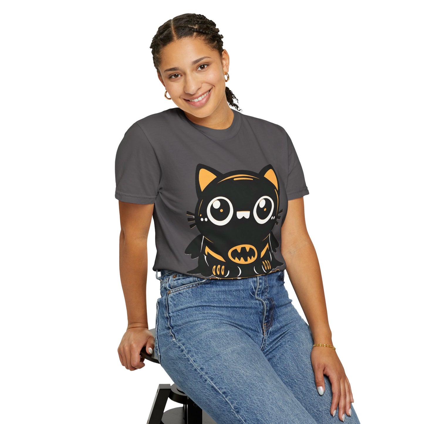 Superhero Cat T-Shirt - Cute Batman-Inspired Parody Design for Cat Lovers - High Quality Image