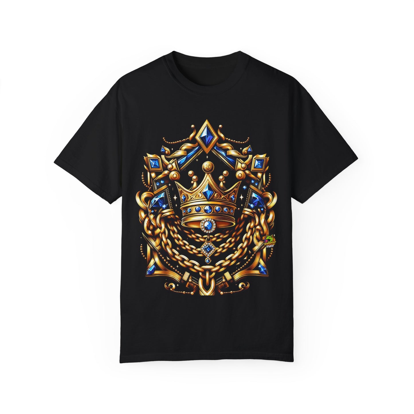 Royal Gold Chains & Crown Rapper Merch | Luxurious Hip-Hop T-Shirt - High Quality Image