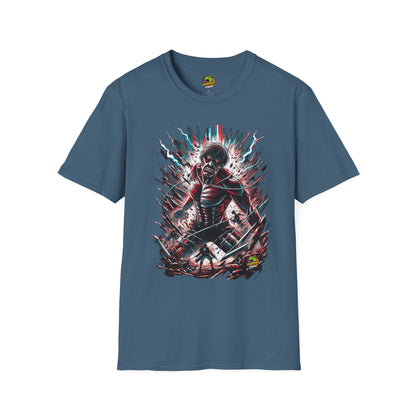 Eren Yeager mid-transformation into the Attack Titan, showcasing his wrath and fury, on a high-quality black t-shirt, designed by Vibroprint Studio.