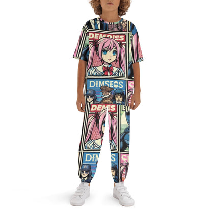 Kids Anime Pajamas Set - [Color] - [Size] -Short Sleeve & Long Pants - [Character or Design Description if applicable]