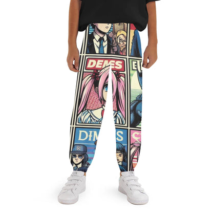 Kids Anime Joggers - [Color] - [Size] - Child wearing comfortable and stylish anime-printed sweatpants, perfect for play and lounging.