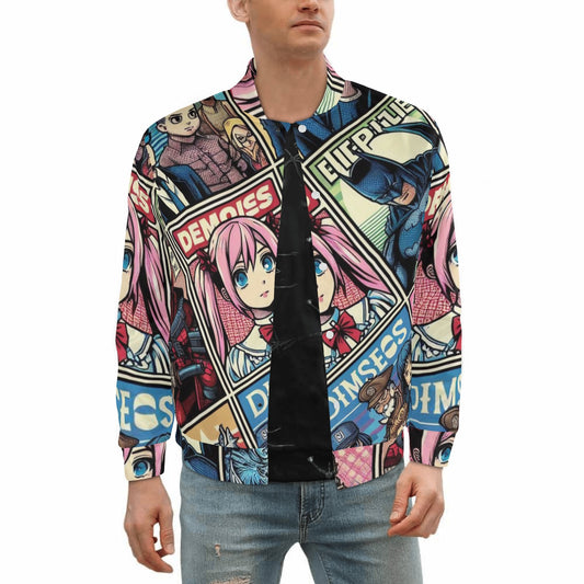 Stylish Unisex Anime Varsity Bomber Jacket - [Color/Specific Design Feature, e.g.,Black with Dragon Graphic] - Shown on Model/Flat Lay