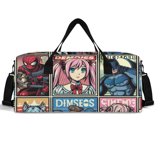 A [Color] kids anime duffel bag with [Specific Anime Character/Design Description if applicable] print. A child [Age range, e.g., 4-6 years old] happily carries the bag.