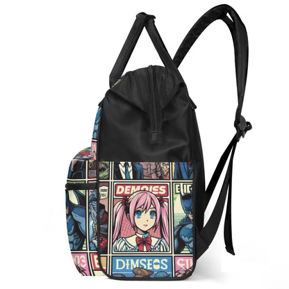 Parent carrying the [Color] Anime Diaper Bag Backpack, demonstrating its comfortable padded straps and adjustable fit. (Shows the product in use, highlighting key features)