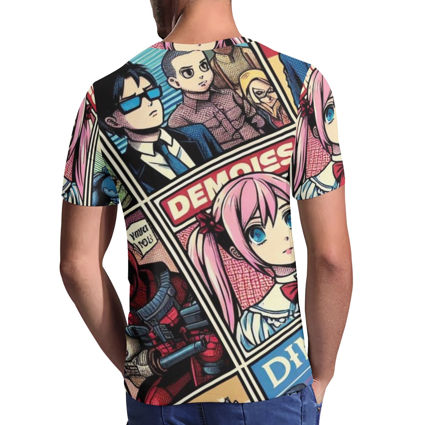 Black Men's V-neck Anime T-Shirt: Model wearing Naruto Shippuden graphic tee, showcasing fit and style. (Specifies color, mentions "model," and highlights fit/style if the image features one)