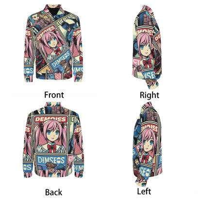 Unisex Anime-Inspired Casual Bomber Jacket in Trendy Varsity Style, featuring vibrant Baseball Fashion Outerwear design, ideal for stylish comfort