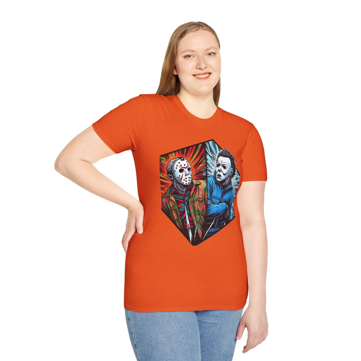 Halloween graphic tee - Funny Jason & Michael Myers Shirt | Halloween Horror T-Shirt - limited edition. premium horror movie t-shirt for spooky occasions. Order yours now and stand out with this exclusive piece!